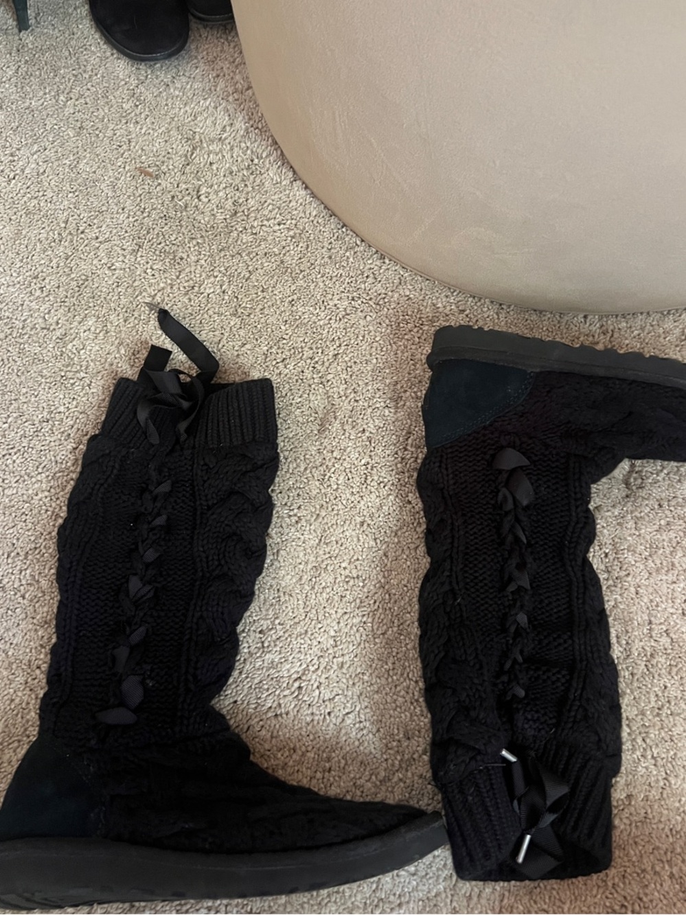 Ugg Women’s Black Knit Lace Boots - Cozy Slip-On Style